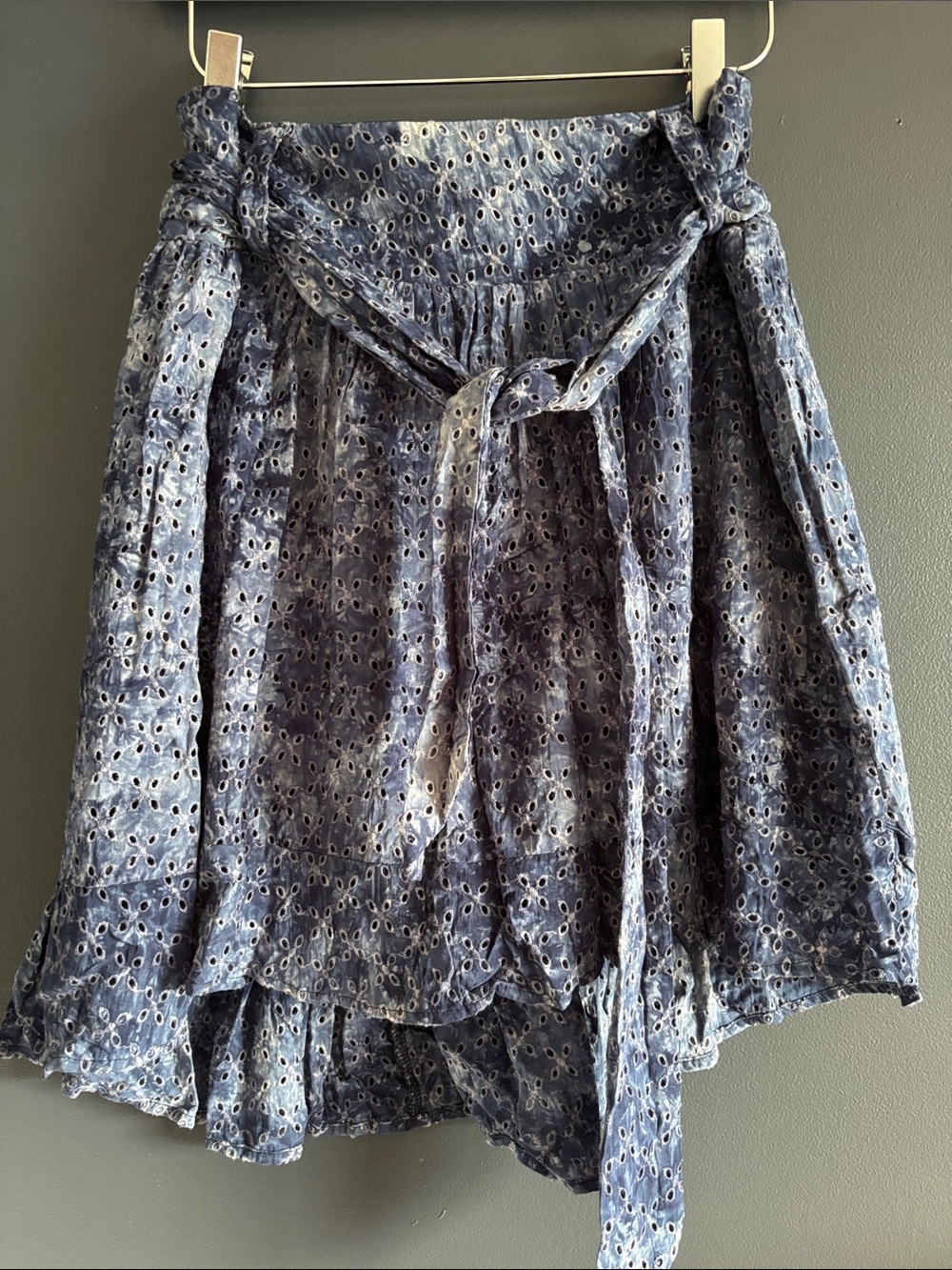 Blue Eyelet Tie-Waist Skirt